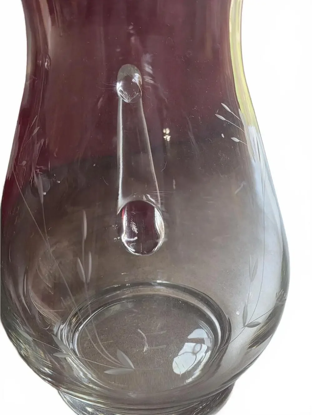Princess House Heritage Glass Pitcher Vintage Clear Crystal Etched Floral 9.5